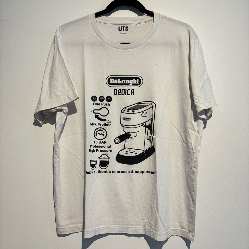 Uniqlo Delonghi Dedica Espresso Coffee Machine White Graphic Tee Large